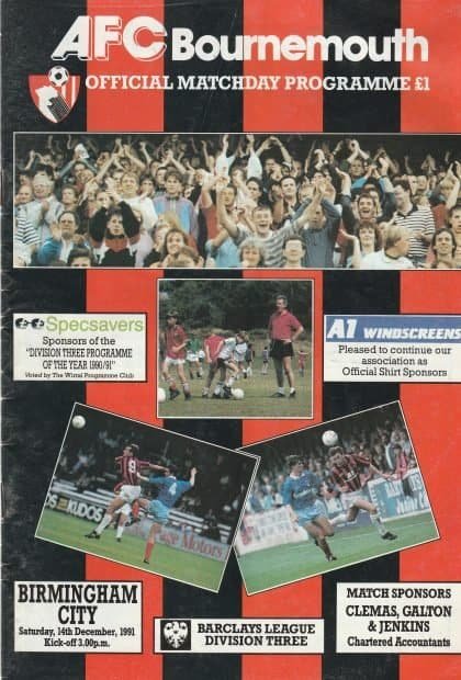 AFC Bournemouth v Birmingham City 14-Dec-1991