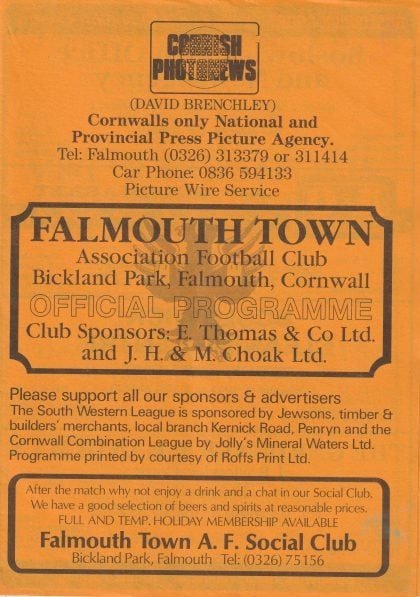 Falmouth Town v Newquay  11-Apr-1987