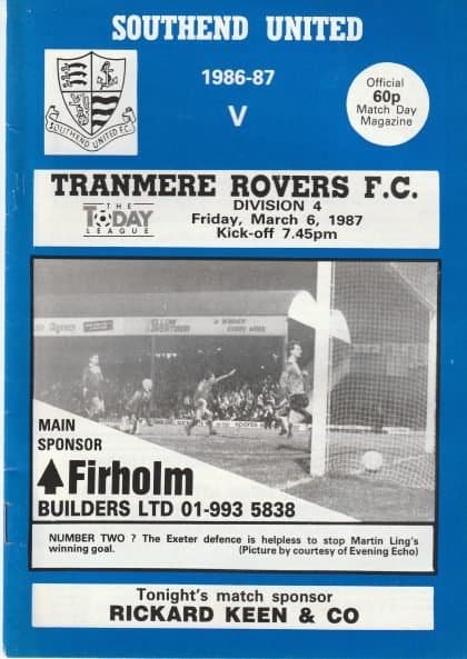 Southend United v Tranmere Rovers 06-Mar-1987