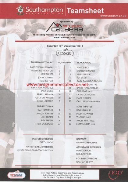 Southampton v Blackpool 10-Dec-2011