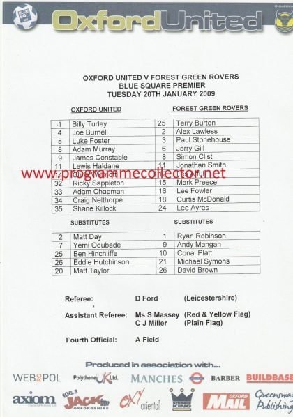 Oxford United v Forest Green Rovers  20-Jan-2009