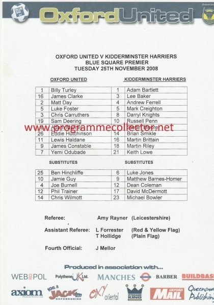Oxford United v Kidderminster Harriers   25-Nov-2008