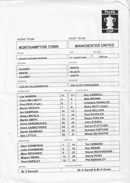 Northampton Town v Manchester United 25-Jan-2004