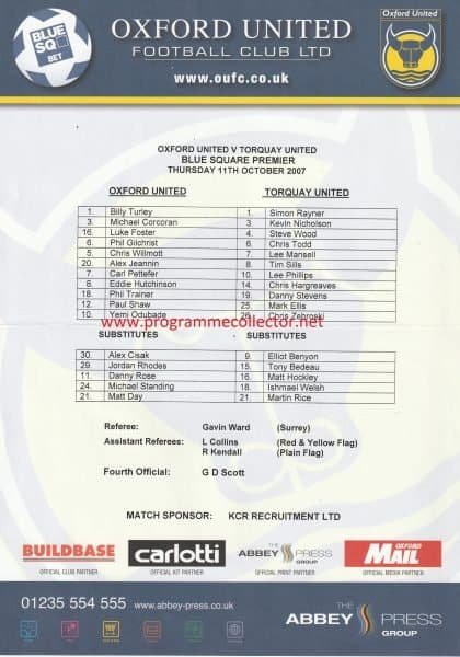 Oxford United v Torquay United  11-Oct-2007