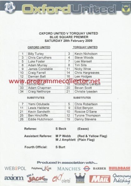 Oxford United v Torquay United 28-Feb-2009