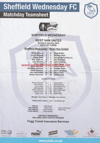Sheffield Wednesday v West Ham United   08-Jan-2012