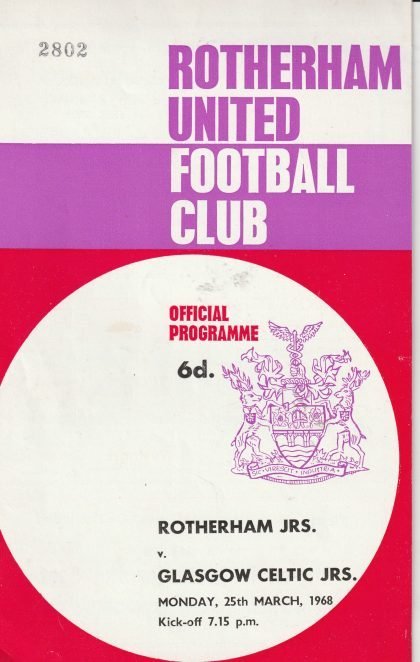 Rotherham United Juniors v Glasgow Celtic Juniors  25-Mar-1968