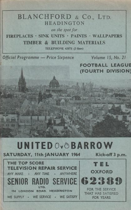 Oxford United v Barrow 11-Jan-1964