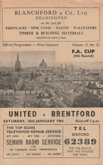 Oxford United v Brentford  25-Jan-1964