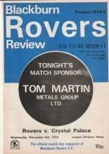 Blackburn Rovers v Crystal Palace  06-Nov-1974