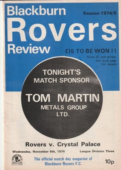 Blackburn Rovers v Crystal Palace  06-Nov-1974