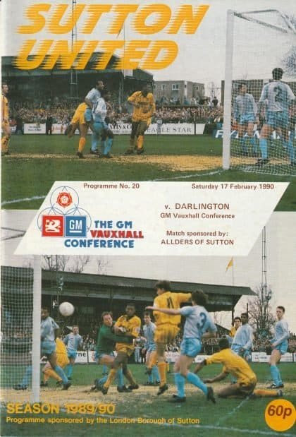 Sutton United v Darlington  17-Feb-1990