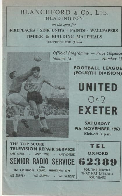 Oxford United v Exeter City  09-Nov-1963
