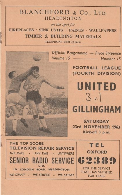 Oxford United v Gillingham   23-Nov-1963