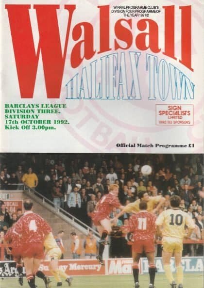 Walsall v Halifax Town  17-Oct-1992