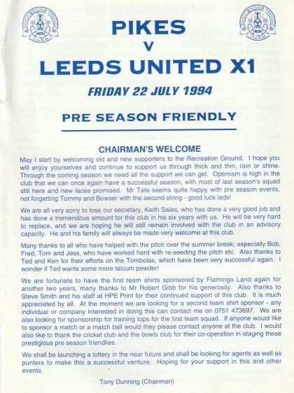 Pickering Town v Leeds United XI  22-Jul-1994