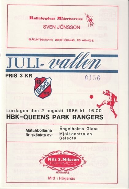 Höganäs BK v Queens Park Rangers   02-Aug-1986