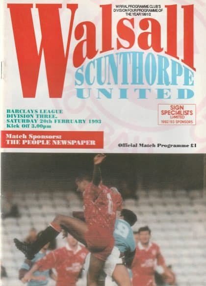 Walsall v Scunthorpe United 20-Feb-1993