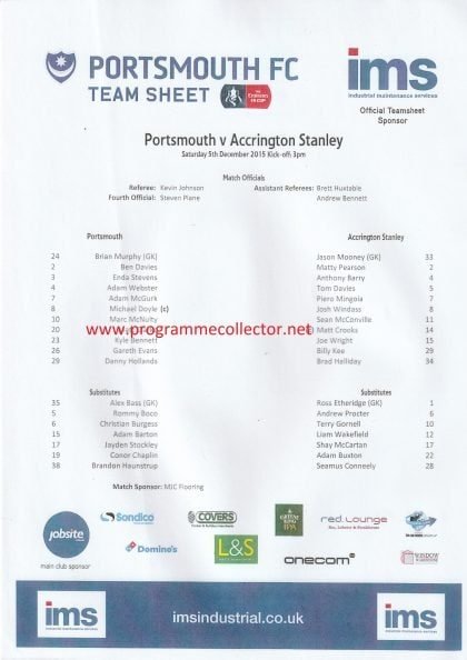 Portsmouth v Accrington Stanley 05-Dec-2015