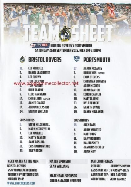 Bristol Rovers v Portsmouth 26-Sep-2015