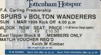 Tottenham Hotspur v Bolton Wanderers  01-Mar-1998