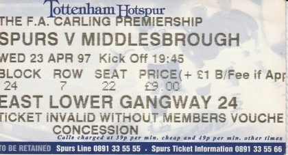 Tottenham Hotspur v Middlesbrough 23-Apr-1997