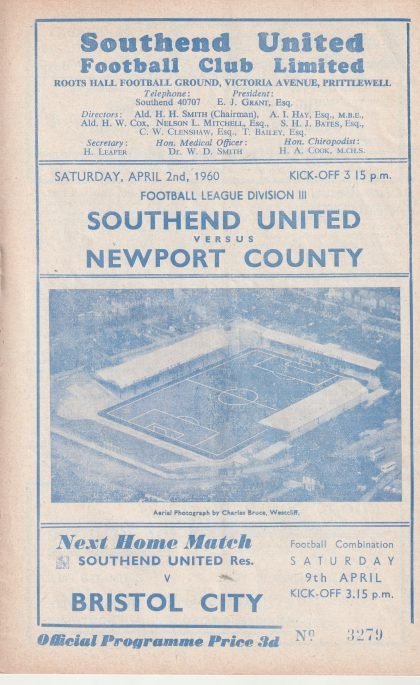Southend United v Newport County 02-Apr-1960