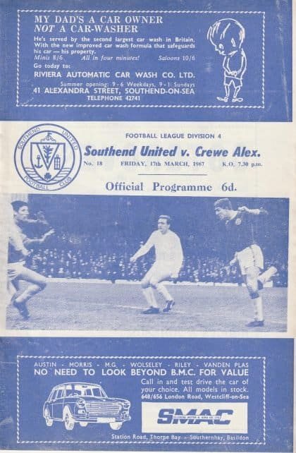 Southend United v Crewe Alexandra  17-Mar-1967