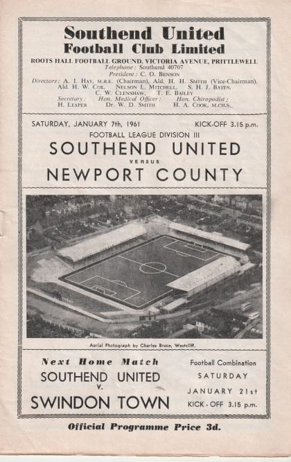 Southend United v Newport County 07-Jan-1961