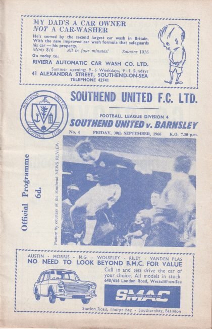 Southend United v Barnsley   30-Sep-1966