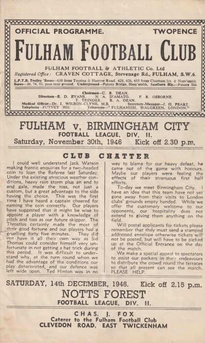 Fulham v Birmingham City  30-Nov-1946