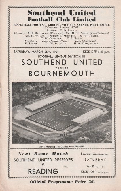Southend United v Bournemouth and Boscombe Athletic 25-Mar-1961