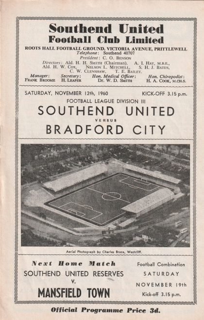 Southend United v Bradford City 12-Nov-1960