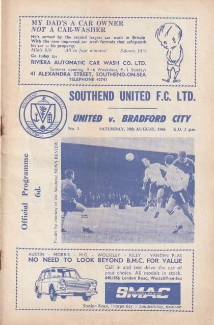 Southend United v Bradford City  20-Aug-1966