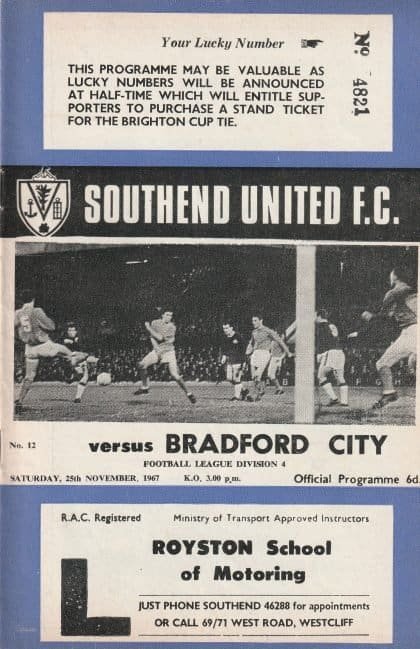 Southend United v Bradford City  25-Nov-1967