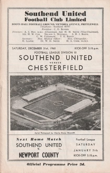 Southend United v Chesterfield  31-Dec-1960