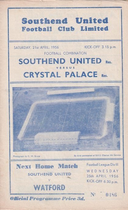 Southend United Reserves v Crystal Palace Reserves 21-Apr-1956