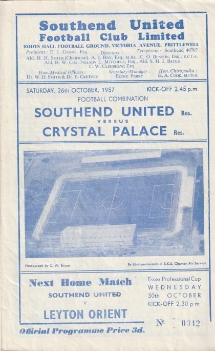 Southend United Reserves v Crystal Palace Reserves 26-Oct-1957