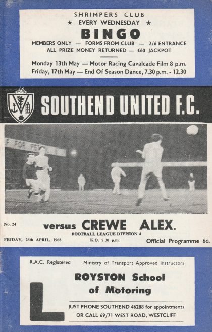 Southend United v Crewe Alexandra  26-Apr-1968