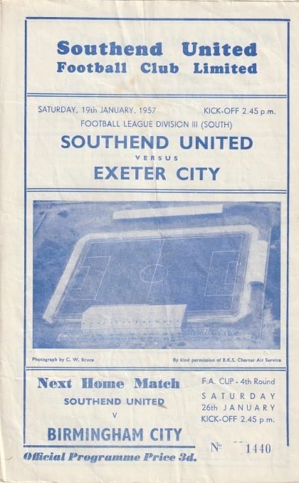Southend United v Exeter City  19-Jan-1957