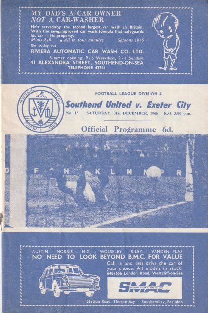 Southend United v Exeter City 31-Dec-1966