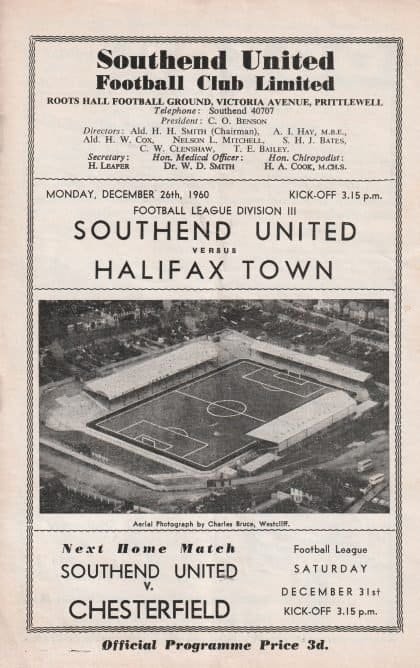 Southend United v Halifax Town   26-Dec-1960