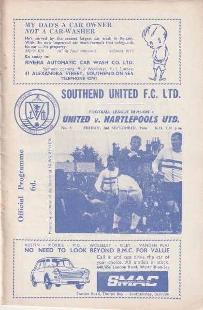 Southend United v Hartlepool United 02-Sep-1966