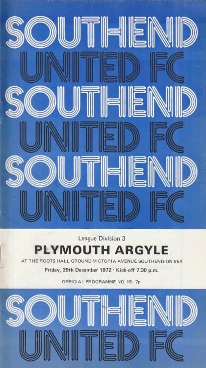 Southend United v Plymouth Argyle 29-Dec-1972
