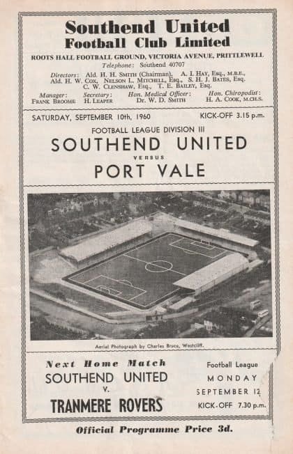 Southend United v Port Vale 10-Sep-1960