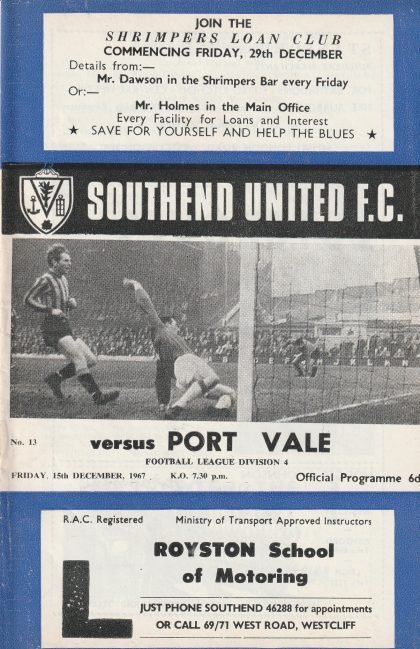 Southend United v Port Vale  15-Dec-1967