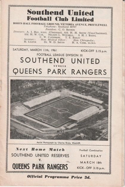 Southend United v Queens Park Rangers  11-Mar-1961