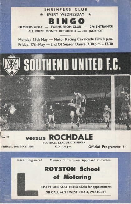 Southend United v Rochdale 10-May-1968