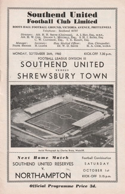 Southend United v Shrewsbury Town 26-Sep-1960