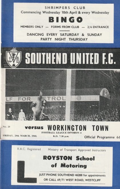 Southend United v Workington  29-Mar-1968